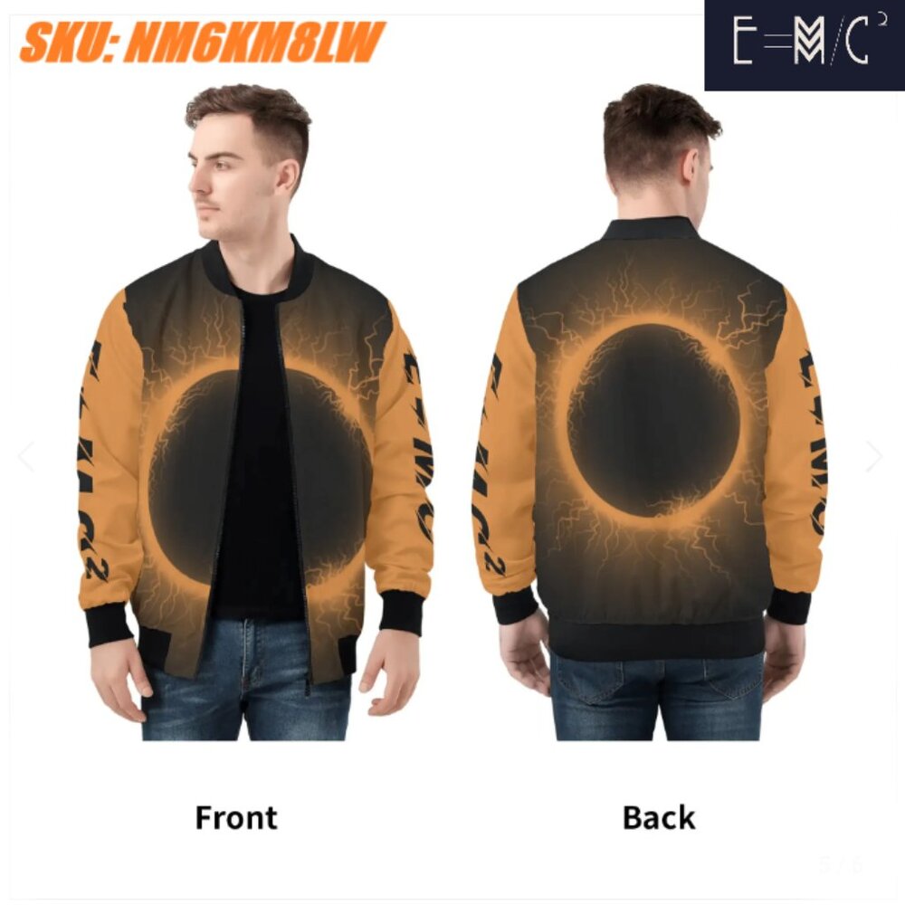 New E=M/C2 Unisex Black Hole Orange Zip Up Bomber Jacket